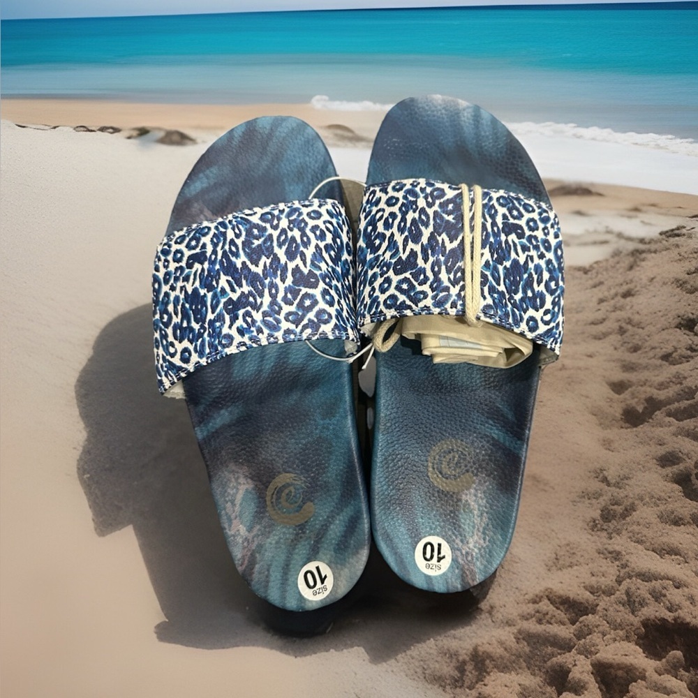 Jonny Was Calme Slides Blue Leopard Print Size 10